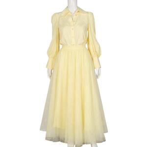 ZIMMERMANN Yellow Silk Button Up Blouse & Tulle Skirt Set Size XS
